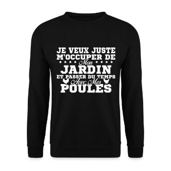 M'occuper de mon jardin Cadeau jardinier poules - Sweat-shirt Unisexe - noir - Devant - Alina (178cm) & Michal (187cm)