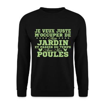 M'occuper de mon jardin Cadeau jardinier poules - Sweat-shirt Unisexe - noir - Devant - Alina (178cm) & Michal (187cm)