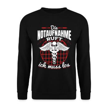 Die Notaufnahme ruft ich muss los - Krankenhaus Ar - Unisex Pullover - Schwarz - Vorne - Alina (178cm) & Michal (187cm)