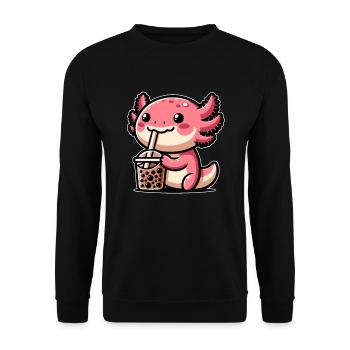 Axolotl Tee Eistee Amphibie Kawaii Anime - Unisex Pullover - Schwarz - Vorne - Alina (178cm) & Michal (187cm)