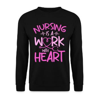Les soins infirmiers sont un travail avec le cœur - Nurse Life Hospital - Sweat-shirt Unisexe - noir - Devant - Alina (178cm) & Michal (187cm)
