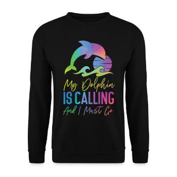 Dolphin Watercolor My Dolphin Is - Unisex Pullover - Schwarz - Vorne - Alina (178cm) & Michal (187cm)