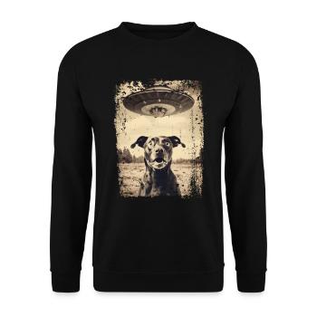 Lustiger Hund mit UFO Retro Vintage Alien - Unisex Pullover - Schwarz - Vorne - Alina (178cm) & Michal (187cm)