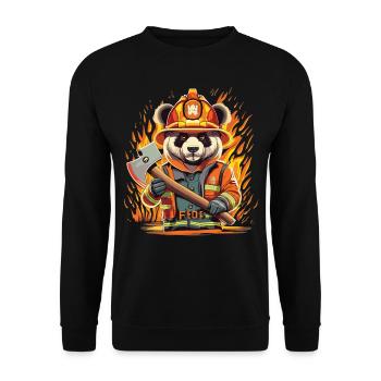Mutig im Einsatz: Feuerwehr Panda im Dienst - Unisex Pullover - Schwarz - Vorne - Alina (178cm) & Michal (187cm)