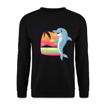 Dolphin Beach Palm Tree Sunset - Unisex Sweatshirt - black - Front - Alina (178cm) & Michal (187cm)