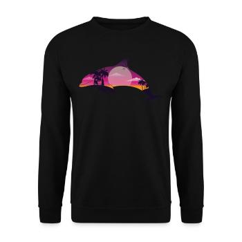 Dolphin Palm Tree Sunset - Unisex Pullover - Schwarz - Vorne - Alina (178cm) & Michal (187cm)