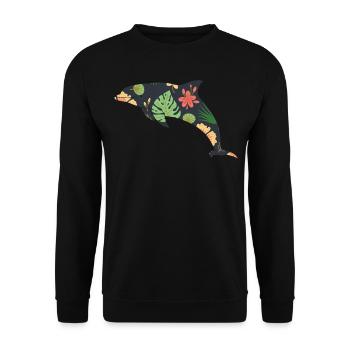 Dolphin Tropical Flower Floral - Unisex Sweatshirt - black - Front - Alina (178cm) & Michal (187cm)