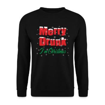 Merry drunk i m Christmas frohe Weihnachten - Unisex Pullover - Schwarz - Vorne - Alina (178cm) & Michal (187cm)