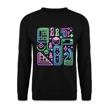 Brettspiel Abenteuer im Neon und Cyber Stil - Unisex Pullover - Schwarz - Vorne - Alina (178cm) & Michal (187cm)
