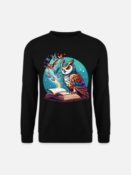 Büchertraum mit Eule und Schmetterlingen - Unisex Pullover - Schwarz