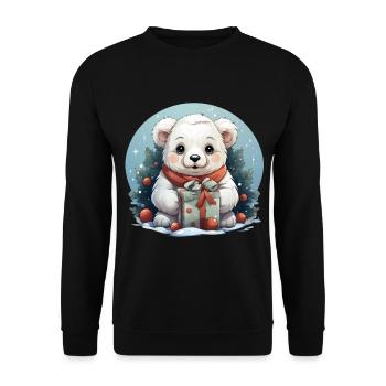 Weihnachtseisbär mit einem Geschenk - Unisex Pullover - Schwarz - Vorne - Alina (178cm) & Michal (187cm)