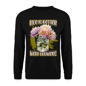 Chrysanthème, fleurs botaniques Vintage en pot - Sweat-shirt Unisexe - noir - Devant - Alina (178cm) & Michal (187cm)