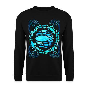 Mandala with Fish, Aesthetic Style, Fish Design - Unisex Sweatshirt - black - Front - Alina (178cm) & Michal (187cm)