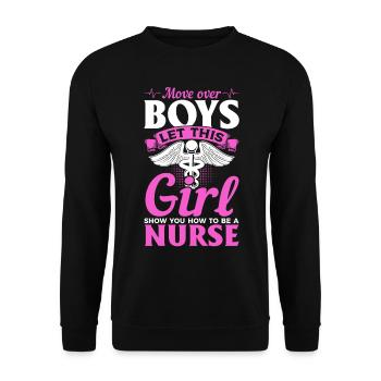 Move Over Boys Let This Girl Show You How To Be A - Unisex Pullover - Schwarz - Vorne - Alina (178cm) & Michal (187cm)