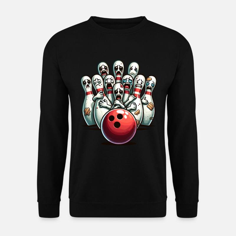 Bowling Pin Gesichter lustig für Bowlingliebhaber - Unisex Pullover - Schwarz