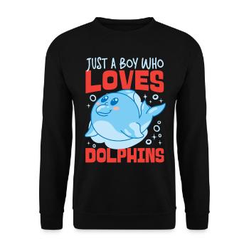 Dolphin Just A Boy Who Loves - Unisex Pullover - Schwarz - Vorne - Alina (178cm) & Michal (187cm)