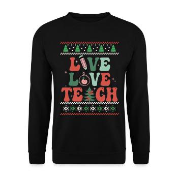 Very Merry Teacher Retro Groovy Christmas Xmas - Unisex Pullover - Schwarz - Vorne - Alina (178cm) & Michal (187cm)