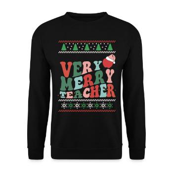 Very Merry Teacher Retro Groovy Christmas Xmas - Unisex Pullover - Schwarz - Vorne - Alina (178cm) & Michal (187cm)