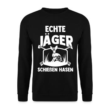 Hasenjäger Hasenjagd Kaninchenjagd Jäger - Unisex Pullover - Schwarz - Vorne - Alina (178cm) & Michal (187cm)