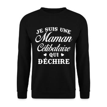 Femme Maman célibataire qui déchire - Sweat-shirt Unisexe - noir - Devant - Alina (178cm) & Michal (187cm)