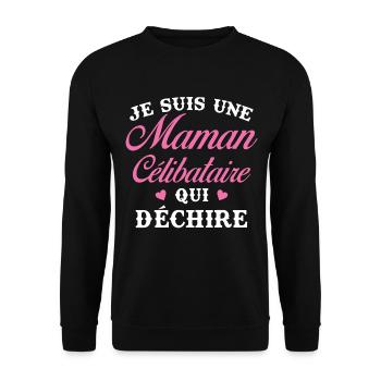 Femme Maman célibataire qui déchire - Sweat-shirt Unisexe - noir - Devant - Alina (178cm) & Michal (187cm)