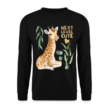 Comic Giraffe, lustiger Spruch - Unisex Pullover - Schwarz - Vorne - Alina (178cm) & Michal (187cm)