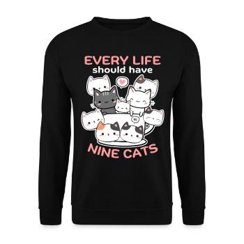Lustige Katzen, Katzen-Spruch, 9 Cartoon-Katzen - Unisex Pullover - Schwarz - Vorne - Alina (178cm) & Michal (187cm)