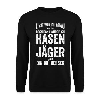 Hasenjäger Hasenjagd Kaninchenjagd Jäger - Unisex Pullover - Schwarz - Vorne - Alina (178cm) & Michal (187cm)