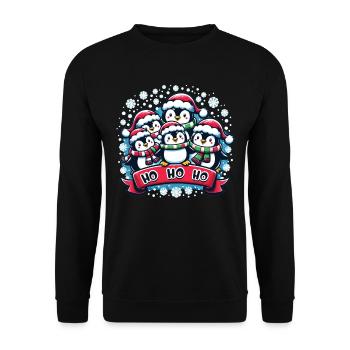 Ho Ho Ho Weihnachtsmütze Pinguine - Unisex Pullover - Schwarz - Vorne - Alina (178cm) & Michal (187cm)