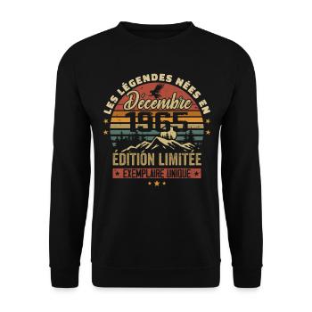 1965 Vintage Cadeau Anniversaire Décembre 1965 - Sweat-shirt Unisexe - noir - Devant - Alina (178cm) & Michal (187cm)