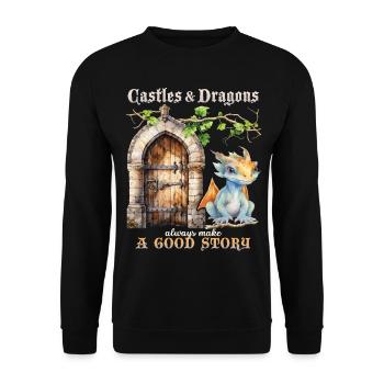 Castles, Palaces and Dragons Medieval Fairy Tales - Unisex Sweatshirt - black - Front - Alina (178cm) & Michal (187cm)
