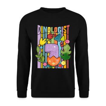 Kawaii Dinosaurier, Regenbogen, Dino-Baby im Ei - Unisex Pullover - Schwarz - Vorne - Alina (178cm) & Michal (187cm)