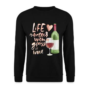Wine Drinker Funny Saying, Wine Bottle, Wine Glass - Unisex Sweatshirt - black - Front - Alina (178cm) & Michal (187cm)