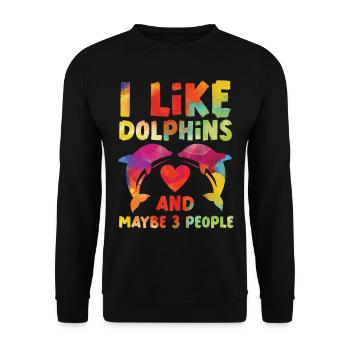 Dolphin Watercolor I Like Dolphins - Unisex Pullover - Schwarz - Vorne - Alina (178cm) & Michal (187cm)