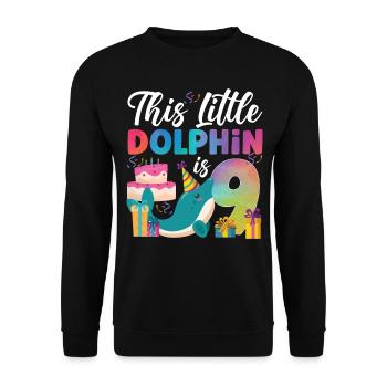 Dolphin 9th Birthday Watercolor - Unisex Pullover - Schwarz - Vorne - Alina (178cm) & Michal (187cm)