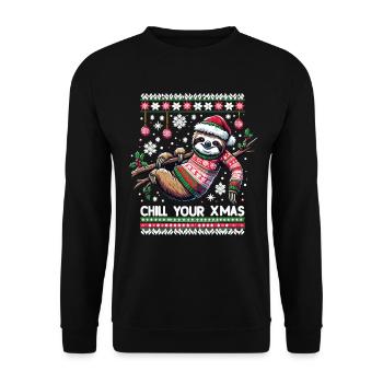 Sloth Christmas Sloth Santa Hat - Unisex Sweatshirt - black - Front - Alina (178cm) & Michal (187cm)
