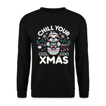 Sloth Christmas Sloth Santa Hat - Unisex Sweatshirt - black - Front - Alina (178cm) & Michal (187cm)