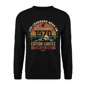 1970 Vintage Cadeau Anniversaire Décembre 1970 - Sweat-shirt Unisexe - noir - Devant - Alina (178cm) & Michal (187cm)