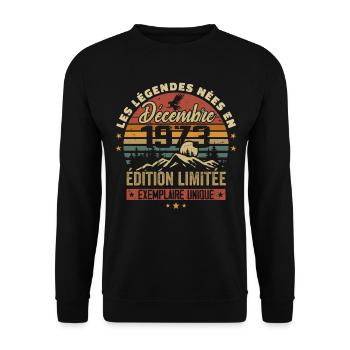1973 Vintage Cadeau Anniversaire Décembre 1973 - Sweat-shirt Unisexe - noir - Devant - Alina (178cm) & Michal (187cm)