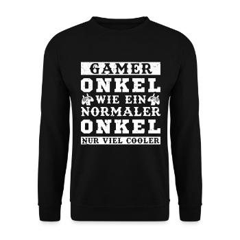 Der Coole Gaming Onkel Gamer Zocker Geschenk - Unisex Pullover - Schwarz - Vorne - Alina (178cm) & Michal (187cm)