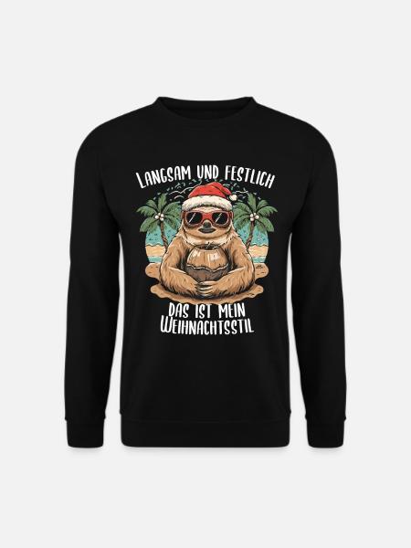 Weihnachtliche Gelassenheit: Faultier mit Stil - Unisex Pullover - Schwarz