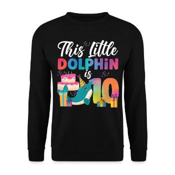 Dolphin 10th Birthday Watercolor - Unisex Pullover - Schwarz - Vorne - Alina (178cm) & Michal (187cm)