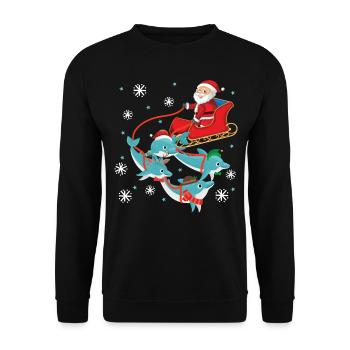 Dolphin Christmas Santa Sleigh - Unisex Sweatshirt - black - Front - Alina (178cm) & Michal (187cm)