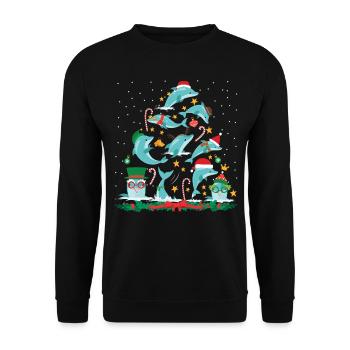 Dolphin Christmas Tree - Unisex Sweatshirt - black - Front - Alina (178cm) & Michal (187cm)