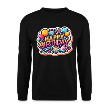 Happy Birthday Saying - Unisex Sweatshirt - black - Front - Alina (178cm) & Michal (187cm)