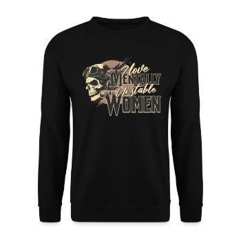 I Love Mentally Unstable Women Ironic Meme Rider - Unisex Sweatshirt - black - Front - Alina (178cm) & Michal (187cm)