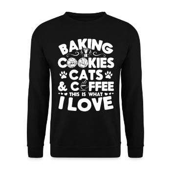 Baking Cookies Cats & Coffee This is what I Love - - Unisex Pullover - Schwarz - Vorne - Alina (178cm) & Michal (187cm)