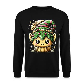 Sweet Elf Delight: Christmas Cupcake - Unisex Sweatshirt - black - Front - Alina (178cm) & Michal (187cm)