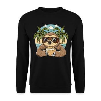 Tropen-Chill: Faultier mit Kokosnuss - Unisex Pullover - Schwarz - Vorne - Alina (178cm) & Michal (187cm)
