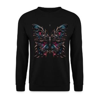 Dunkle Flügel: Gotischer Schmetterlingszauber - Unisex Pullover - Schwarz - Vorne - Alina (178cm) & Michal (187cm)